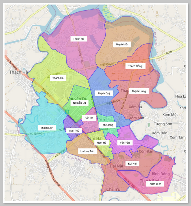 Bản đồ hành chính của thành phố Hà Tĩnh 